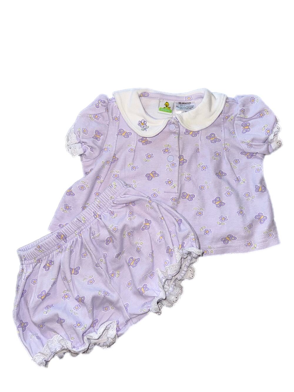Vintage Sesame Street Baby Girl 2PC Set 6-9 Months | Purple Butterfly Floral